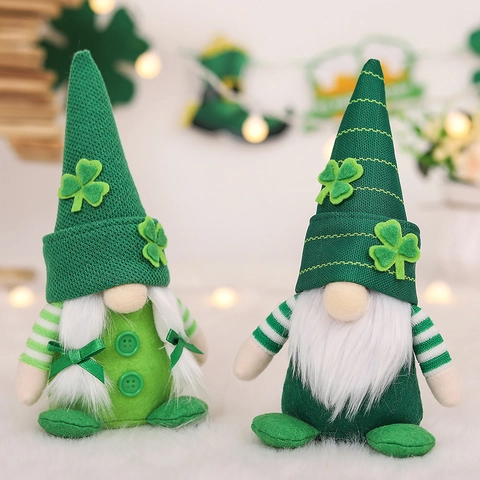 St. Patrick's Day Gnome Plush Decoration Green Shamrock Faceless Doll Irish Festival Ornament For Home Party Table Decor