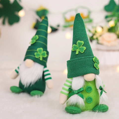 St. Patrick's Day Gnome Plush Decoration Green Shamrock Faceless Doll Irish Festival Ornament For Home Party Table Decor