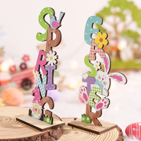 Lettres De Paques En Bois Ornement De Table Signe Alphabet Printemps Lapin Gnome Decorations De Bureau Maison