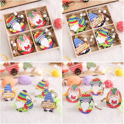 Ornamenti da Appendere in Legno Gnomo di Pasqua Gnomi in Legno Dipinti a Guscio d'Uovo Con Corda di Canapa per Decorazione Casa Festa