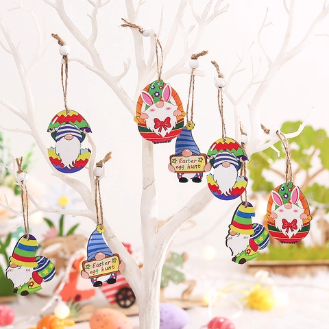 Decorazioni Appese In Legno Di Pasqua Gnomi Colorati Coniglio Ciondoli Decorativi Dipinti Corda Di Canapa Scatola