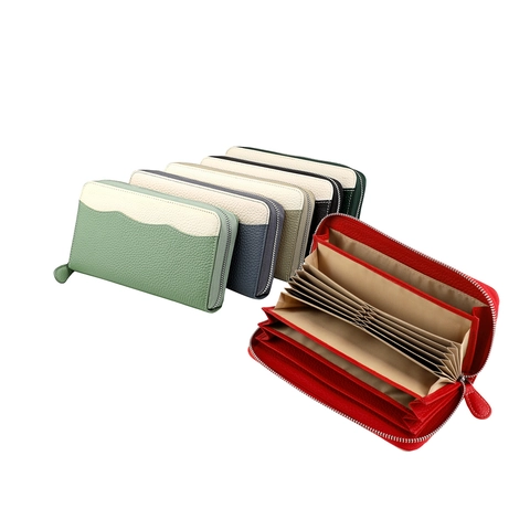 Portafoglio Lungo Donna Vera Pelle Blocco RFID Grande Capacità Cerniera Pochette Porta Carte Di Credito Colore A Contrasto
