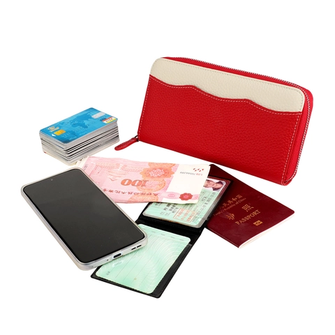 RFID Blocking Genuine Leather Long Wallet Multi Slot Card Holder For Women Men Litchi Texture Travel Passport Organizer