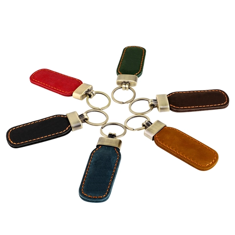 Vintage Genuine Leather Keychain Handmade Cowhide Key Ring With Antique Bronze Metal Hook For Men Women Bag Charm Accessory