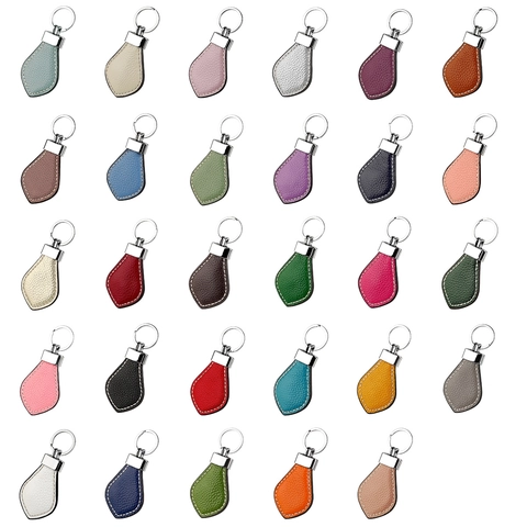 Genuine Leather Keychain Zinc Alloy Metal Ring Litchi Pattern Stitching Car Key Holder Modern Business Men Women Gift
