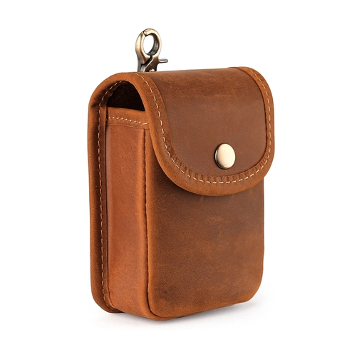 Vintage Crazy Horse Genuine Leather Waist Bag Men Small Cigarette Case Hook Belt Pouch Retro Cowhide Mini Organizer Bag
