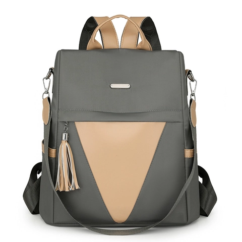 Zaino Da Donna Grande Capacità Nylon Impermeabile Antifurto Colore A Contrasto Nappina Moda Quotidiano Viaggio