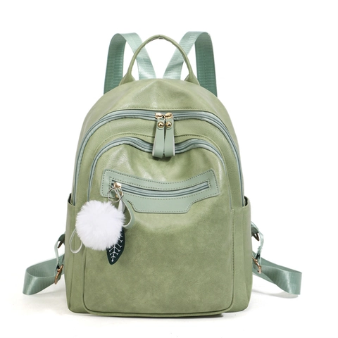 Mochila De Moda Para Mujer Cuero PU Suave Gran Capacidad Multi Bolsillo Rucksack Viaje Informal Con Pompón