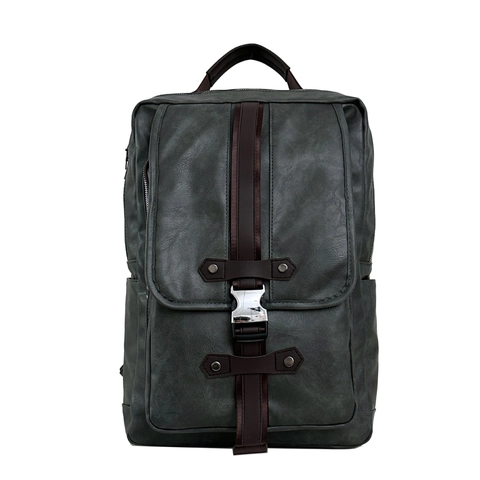 Heren Rugzak Retro PU Leer Lychee Korrel Flip Top Metalen Gesp Reizen Business Casual Mode Tas Met Beer Bedel