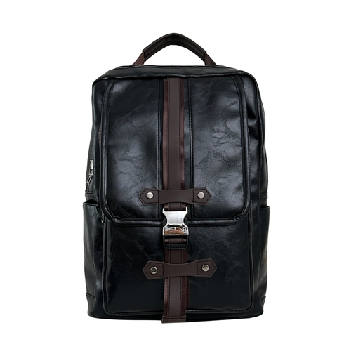 Heren Rugzak Retro PU Leer Lychee Korrel Flip Top Metalen Gesp Reizen Business Casual Mode Tas Met Beer Bedel