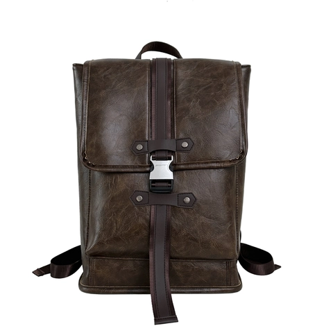 Mochila Vintage Cuir PU Tapa Hebilla Metálica Bolsa Para Portátil Informal Viaje Escuela