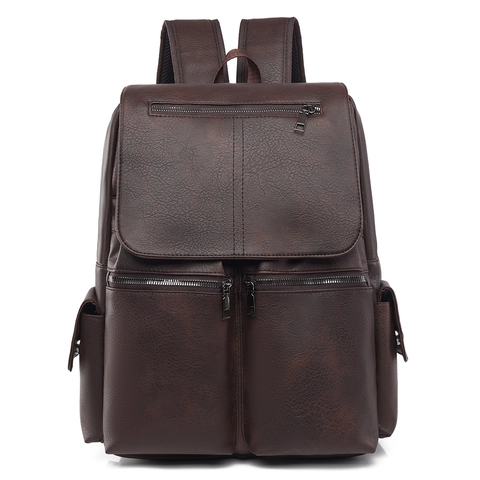 Sac À Dos Vintage En Cuir PU Grande Capacité Multi Poches Sac À Dos Ordinateur Portable Affaires Décontracté Hommes Femmes