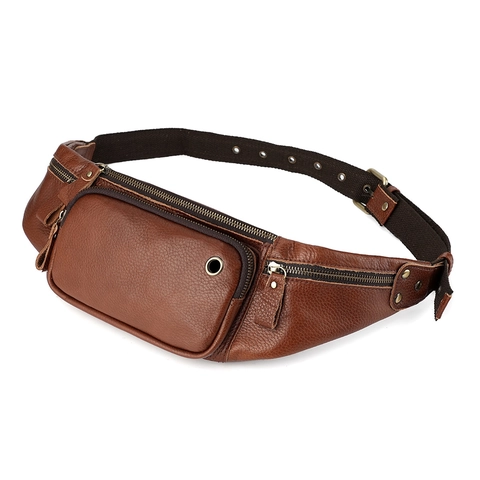 Herren Echtes Leder Gürteltasche Lychee Textur Mehrere Taschen Fanny Pack Kopfhörerloch Rindsleder Brusttasche Umhängetasche