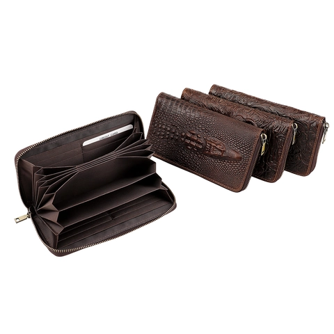 Portafoglio con Cerniera in Vera Pelle Goffrata 3D Drago Tigre per Uomo Donna Blocco RFID Grande Capacità Retrò Pelle di Vacchetta Pochette Portafoglio Lungo