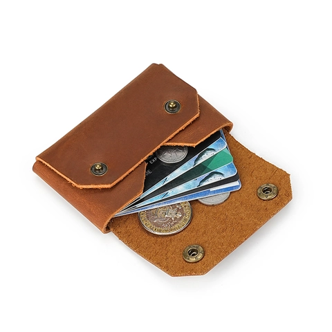 Porte Cartes En Cuir Crazy Horse Vintage Fait Main Petit Portefeuille En Cuir De Vachette Avec Double Pression