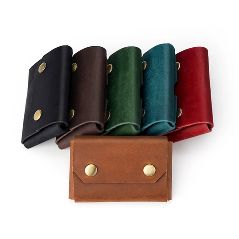 Porte Cartes En Cuir Crazy Horse Vintage Fait Main Petit Portefeuille En Cuir De Vachette Avec Double Pression