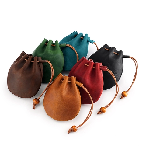 Portamonete Vintage in Vera Pelle di Vacchetta Con Coulisse Piccola Custodia Per Uomo Donna Custodia Per Chiavi Auto Portafoglio Minimalista