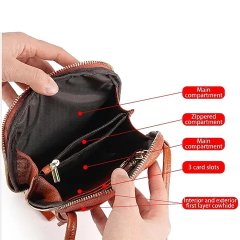Borsa a Tracolla per Cellulare in Vera Pelle da Donna Pelle di Vacchetta Primo Fiore Piccola Borsa Spalla Trama Litchi