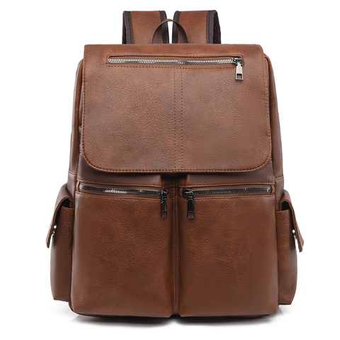 Grote Capaciteit Heren Zakelijke Rugzak PU Leer Vintage Laptop Tas Multi-pocket Casual Reizen Mode Schooltas