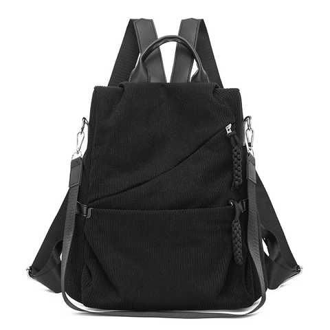 Fashion Women Corduroy Backpack Large Capacity Multi Pocket School Travel Bag Retro Minimalist Casual Daypack For Girls