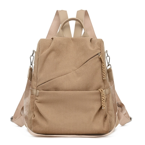 Fashion Women Corduroy Backpack Large Capacity Multi Pocket School Travel Bag Retro Minimalist Casual Daypack For Girls