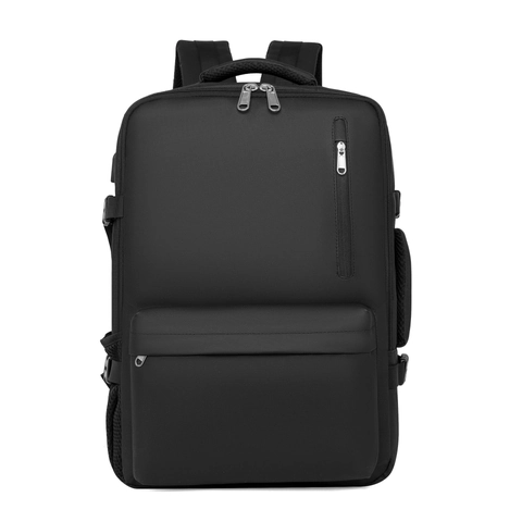 Business Travel Backpack Large Capacity Waterproof Film Fabric Expandable Laptop Compartment USB Charging Port Urban Simple Bag