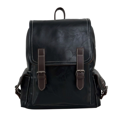 Retro PU Leren Rugzak Vintage Britse Collegestijl Klep Dubbele Gesp Casual Reizen Daypack Voor Mannen Vrouwen
