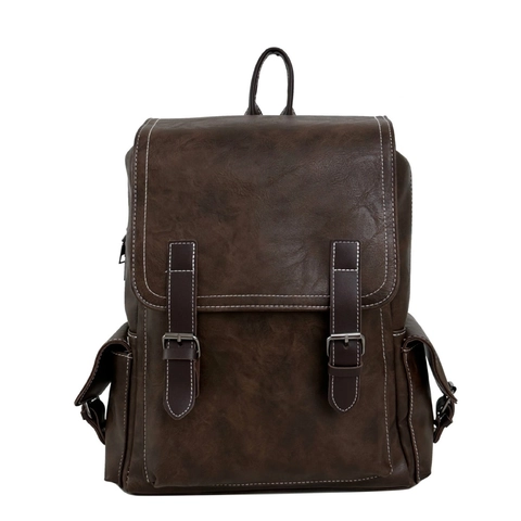 Retro PU Leren Rugzak Vintage Britse Collegestijl Klep Dubbele Gesp Casual Reizen Daypack Voor Mannen Vrouwen