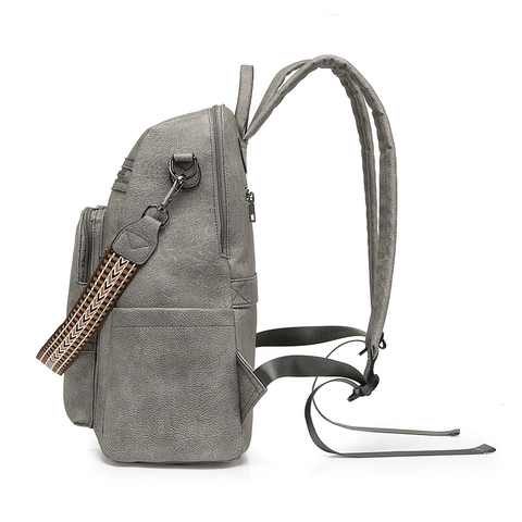 Rucksack Und Kleine Tasche Für Damen Vintage PU Leder Laptop Tasche Mit Vielen Taschen Quaste Und Webriemen