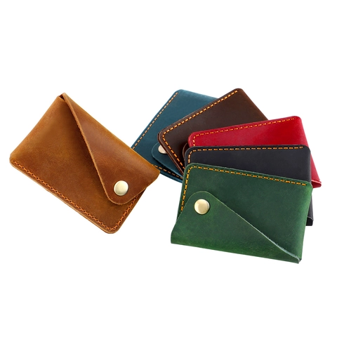 Vintage Handmade Genuine Leather Card Holder RFID Blocking Small Wallet Slim Credit Card Case For Men Women Coin Purse
