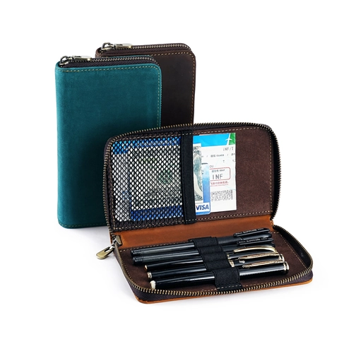 Vintage Crazy Horse Leather Pencil Case Multi-functional Zip-around Pen Bag Large Capacity Stationery Organizer Pouch For School Office Business
