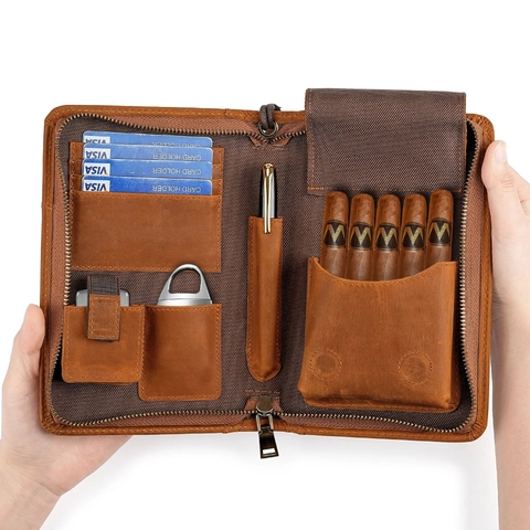 Étui À Cigares De Voyage En Cuir Véritable Pochette De Business Portable Avec Fermeture Éclair Pour Briquet Pour Hommes