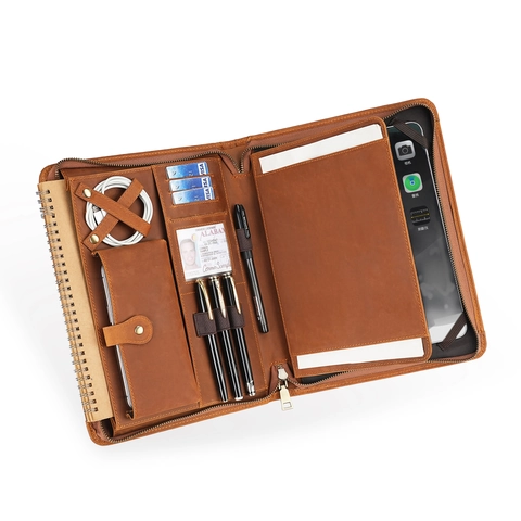 Cartella Professionale In Vera Pelle Crazy Horse Per iPad Organizzatore Documenti Borsa Multifunzionale Da Lavoro
