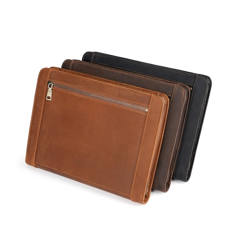 Cartella Professionale In Vera Pelle Crazy Horse Per iPad Organizzatore Documenti Borsa Multifunzionale Da Lavoro