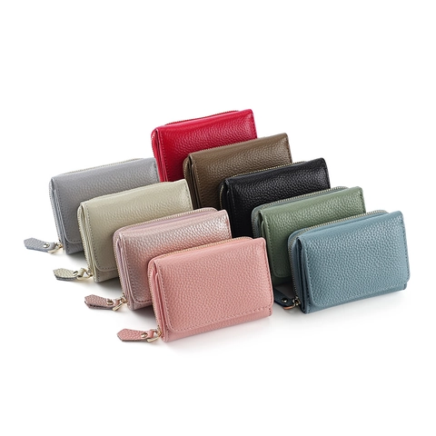 Genuine Leather Trifold Card Holder RFID Blocking Accordion Small Wallet First Layer Cowhide Coin Purse For Women Men