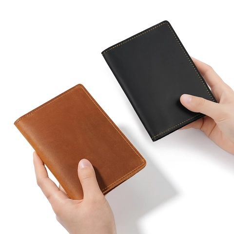 Vintage Genuine Cowhide Crazy Horse Leather Passport Holder Minimalist Travel Wallet For Men Women ID Card Case Cover
