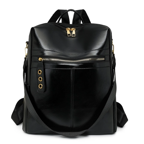 Women PU Leather Fashion Backpack Retro Large Capacity Wide Strap Shoulder Bag Handbag Casual Vintage For Students