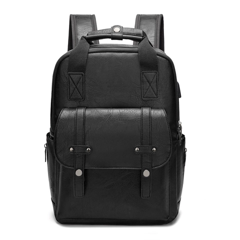 Vintage Rucksack Aus PU-Leder Großes Fassungsvermögen Laptoptasche Mit USB-Ladeanschluss Retro Mode Daypack Für Herren