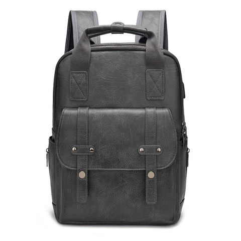 Vintage Rucksack Aus PU-Leder Großes Fassungsvermögen Laptoptasche Mit USB-Ladeanschluss Retro Mode Daypack Für Herren