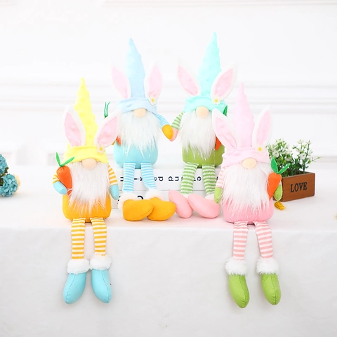 Osterhasen Gnom Plüschtier Lange Beine Kaninchen Gesichtslos Puppe Mit Karotte Strickstoff Ornamente Für Frühling Home Party Dekoration