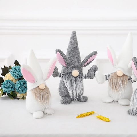 Pasen Konijnenoren Gezichtsloze Kabouter Pluche Pop Schattige Konijnenoren Dwerg Ornament Voor Lente Huis Feest Desktop Decoratie Cadeau