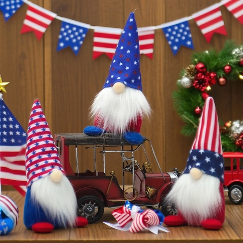 Gnomes en Peluche Décoration Jour de l'Indépendance 4 Juillet Motif Étoiles Et Rayures Nordic Tomte Ornement pour Table Maison