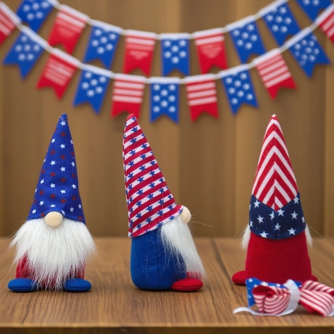 Gnomes en Peluche Décoration Jour de l'Indépendance 4 Juillet Motif Étoiles Et Rayures Nordic Tomte Ornement pour Table Maison
