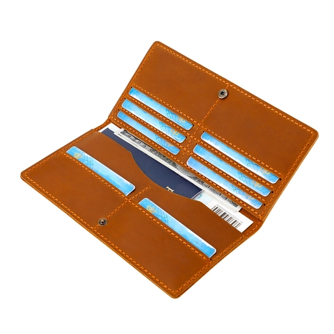 Portafoglio Lungo In Vera Pelle Vintage Per Uomo Blocco RFID Porta Passaporto Organizzatore Di Viaggio Multi-Slot Per Carte