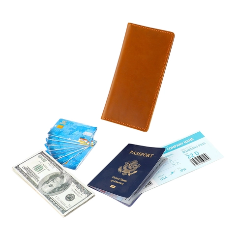 Portafoglio Lungo In Vera Pelle Vintage Per Uomo Blocco RFID Porta Passaporto Organizzatore Di Viaggio Multi-Slot Per Carte