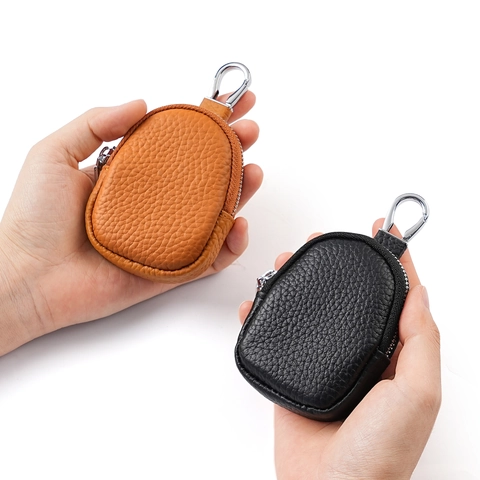 Mini Echtleder Schlüsseletui Münzbörse Kieselstruktur Urban Minimalistisch Kleiner Aufbewahrungsbeutel Mit Metallhaken Für Damen Herren