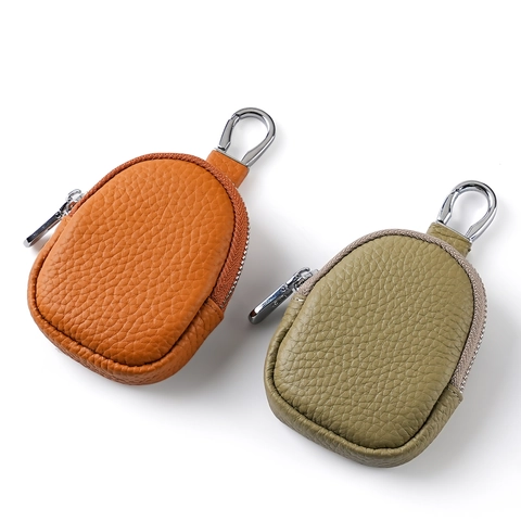 Mini Echtleder Schlüsseletui Münzbörse Kieselstruktur Urban Minimalistisch Kleiner Aufbewahrungsbeutel Mit Metallhaken Für Damen Herren