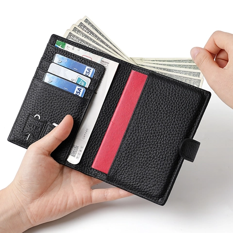 Portapassaporto in Vera Pelle di Vacchetta con Blocco RFID Portafoglio da Viaggio Organizzatore Documenti Multifunzionale Unisex