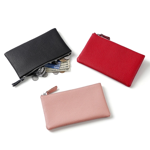 Damen Echtleder Geldbörse Große Kapazität Rindsleder Litschi Muster Reißverschluss Lange Clutch Handtasche Organizer Beutel