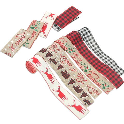 Nastro di Natale Effetto Juta Renna Buffalo Plaid Merry Christmas Let It Snow Nastro Decorativo Per Fiocchi Fai Da Te Albero